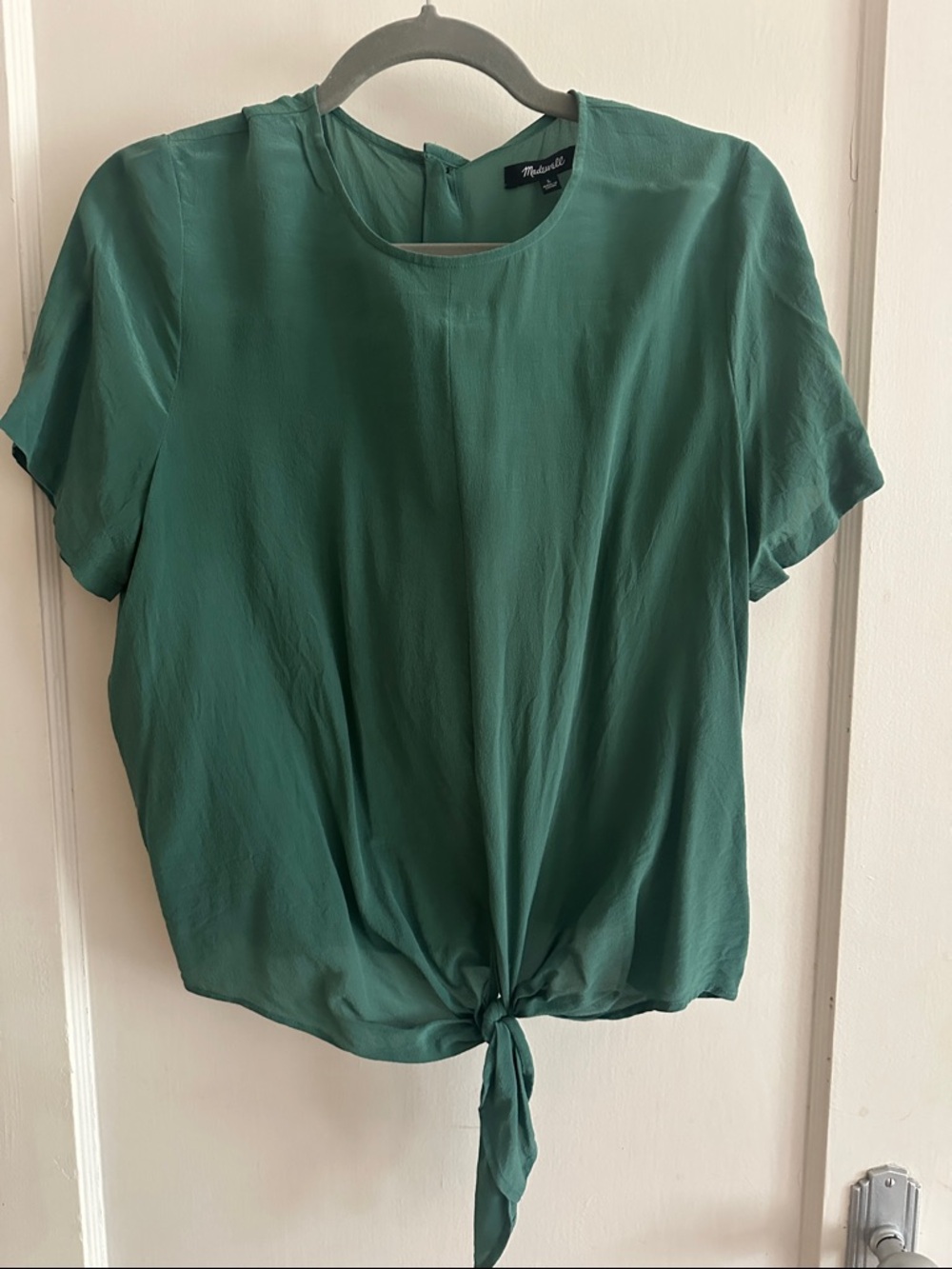 Madewell Emerald Green silk Short Sleeve Tie-Front Blouse
